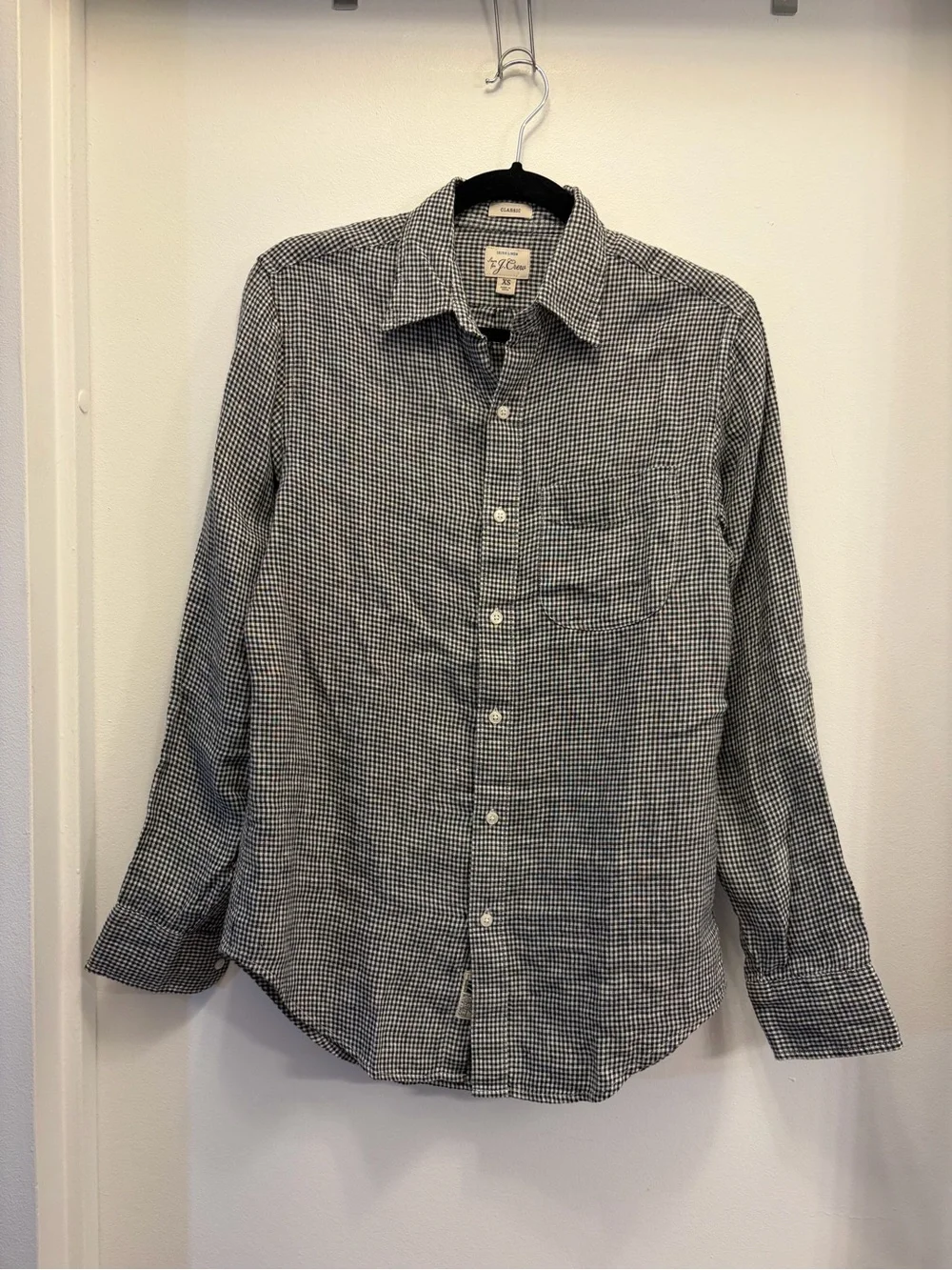 J.Crew Men's 100% Linen Black White Gingham Check Button Down Shirt Size XS